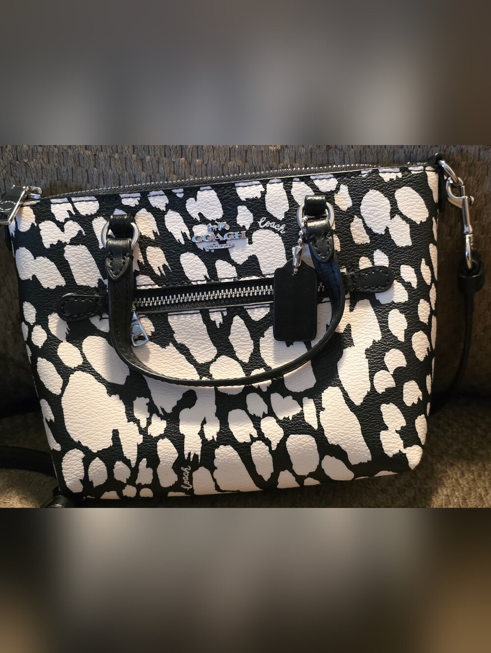 **NWT** COACH Black & White Animal Patterned Mini Gallery Crossbody